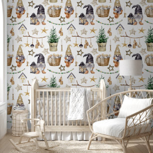 Watercolor Christmas Gnomes Black White Gold  Wallpaper