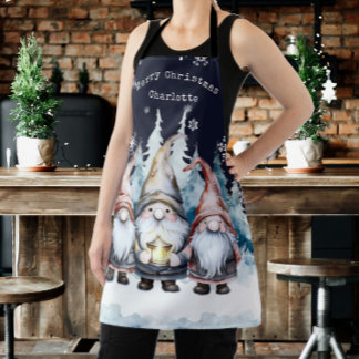 Watercolor Christmas Gnomes Personalized Apron
