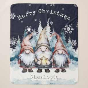 Watercolor Christmas Gnomes Personalized Sherpa Blanket