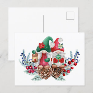 Watercolor Christmas Gnomes Postcard