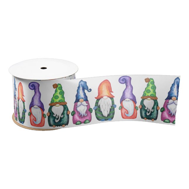 Watercolor Christmas Gnomes Satin Ribbon (Spool)
