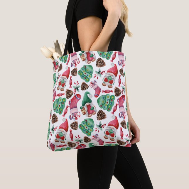 Watercolor Christmas Gnomes  Tote Bag (Close Up)