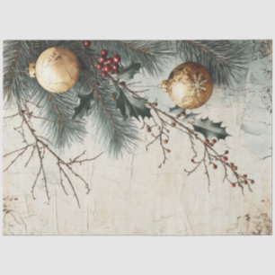 Watercolor Christmas gold baubles holly berry Tissue Paper