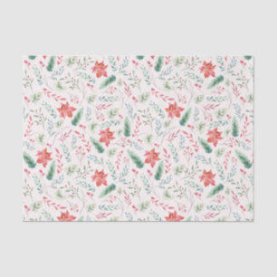 Watercolor Christmas Green Red Florals  Off White  Tissue Paper