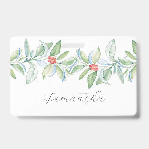 Watercolor Christmas Greenery & Berries Name Tags Badge