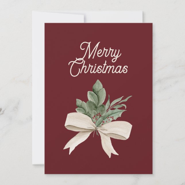 Watercolor Christmas Greenery Personalized Holiday Card (Front)