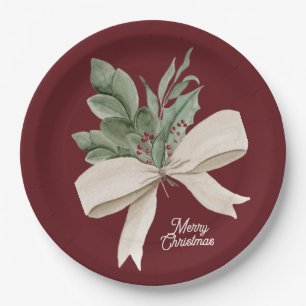 Watercolor Christmas Greenery Personalized Paper Plate