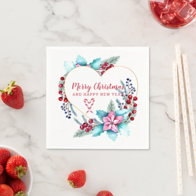 Watercolor Christmas Heart Wreath Napkin (Insitu)