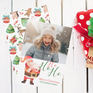 Watercolor Christmas Ho Ho Ho Santa Holiday Card