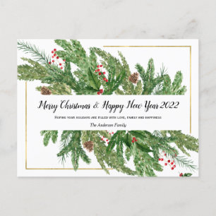 Watercolor Christmas Holiday and New Year 2022 Postcard