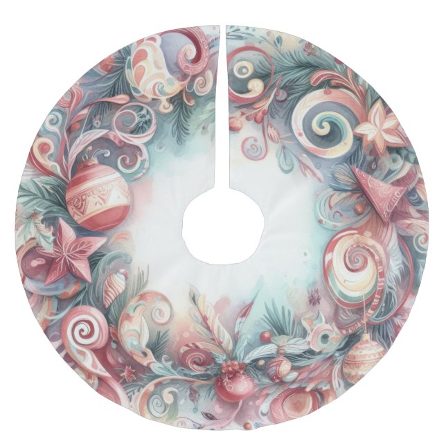 Watercolor Christmas Holiday Design Brushed Polyester Tree Skirt (Front)