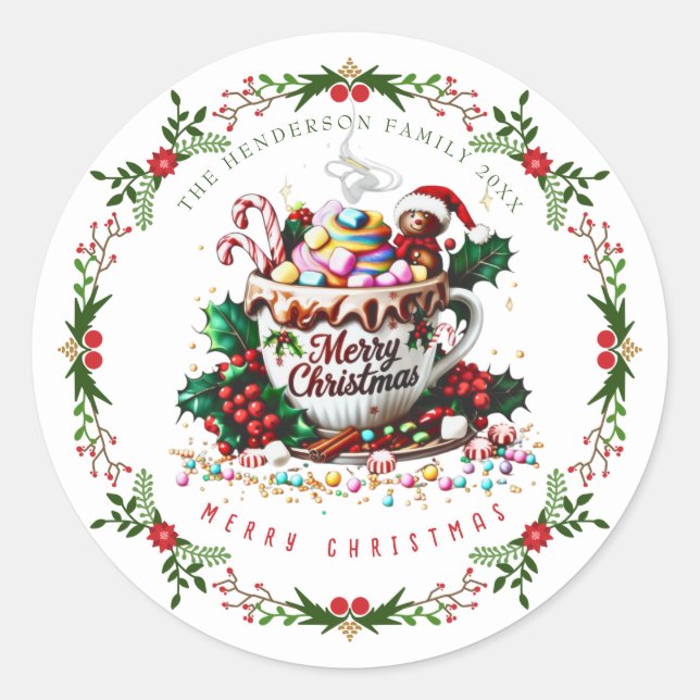Watercolor Christmas Holiday Festive Mug Candy Classic Round Sticker (Front)