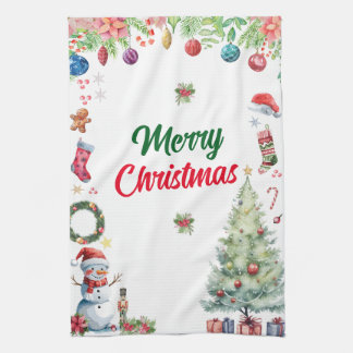 Watercolor Christmas Holiday Kitchen Towel