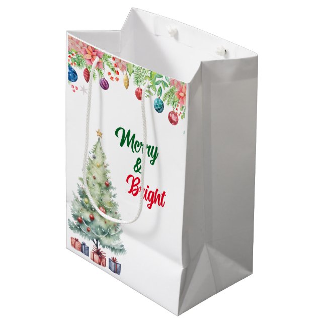 Watercolor Christmas Holiday  Medium Gift Bag (Front Angled)
