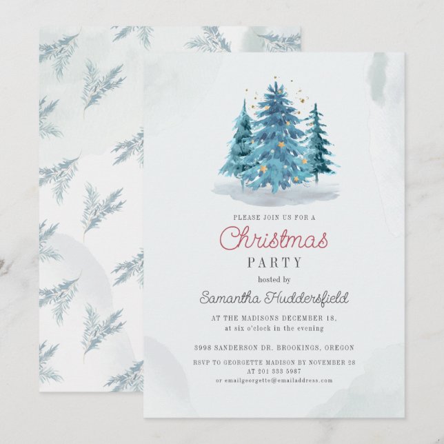 Watercolor Christmas Holiday Party Invitation (Front/Back)