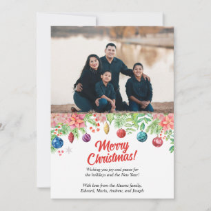 Watercolor Christmas Holiday Photo Greeting Card