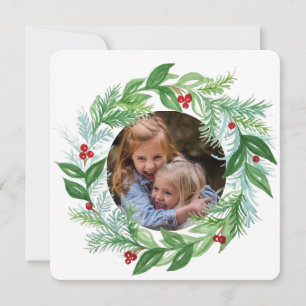 Watercolor Christmas Holiday PHOTO Wreath card