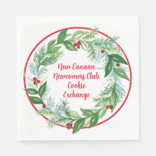 Watercolor Christmas Holiday Wreath CUSTOM Napkin