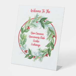 Watercolor Christmas Holiday Wreath EVENT Pedestal Sign
