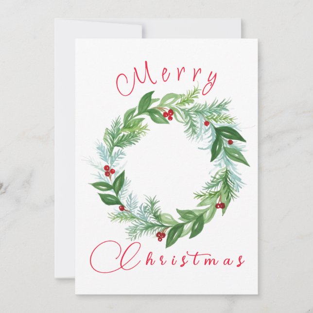 Watercolor Christmas Holiday Wreath PERSONALIZE  (Front)