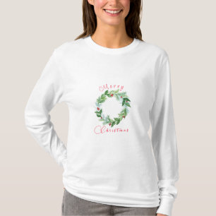 Watercolor Christmas Holiday Wreath T-Shirt