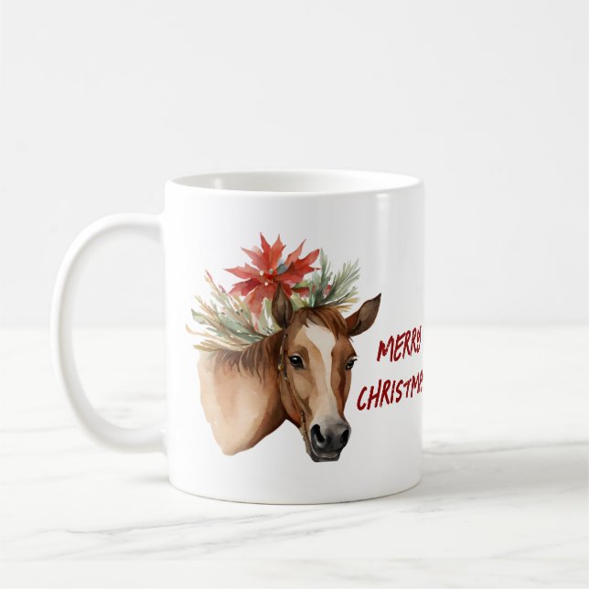 Watercolor Christmas Horse Coffee Mug (Left)