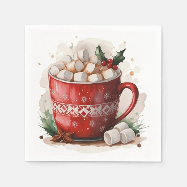 Watercolor Christmas Hot Chocolate Napkin (Front)