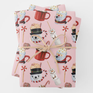 Watercolor Christmas Hot Cocoa Chocolate Wrapping Paper Sheet