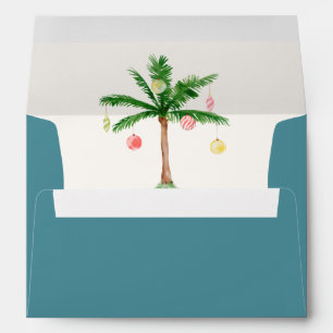 Watercolor Christmas in July Palm Tree Blue Envelope
