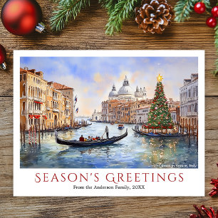 Watercolor Christmas in Venice Italy Travel Holiday Postcard