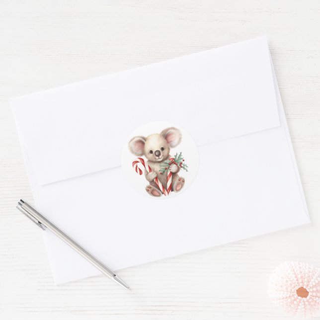 Watercolor Christmas Koala Bear Classic Round Sticker (Envelope)