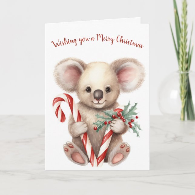 Watercolor Christmas Koala Bear Holiday Card (Front)