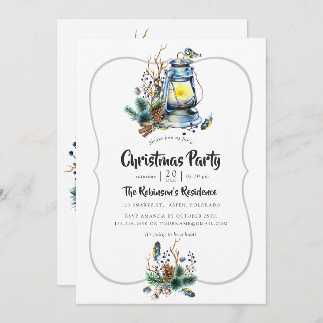 Watercolor Christmas Lantern Party Invitation (Front/Back)