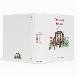 Watercolor Christmas Lantern Pine Berries Recipe Binder