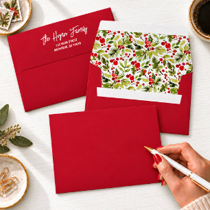 Watercolor Christmas Leaves and Berries Envelope
