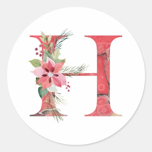 Watercolor christmas letter H Classic Round Sticker (Front)