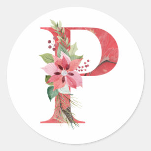 Watercolor christmas letter P Classic Round Sticker