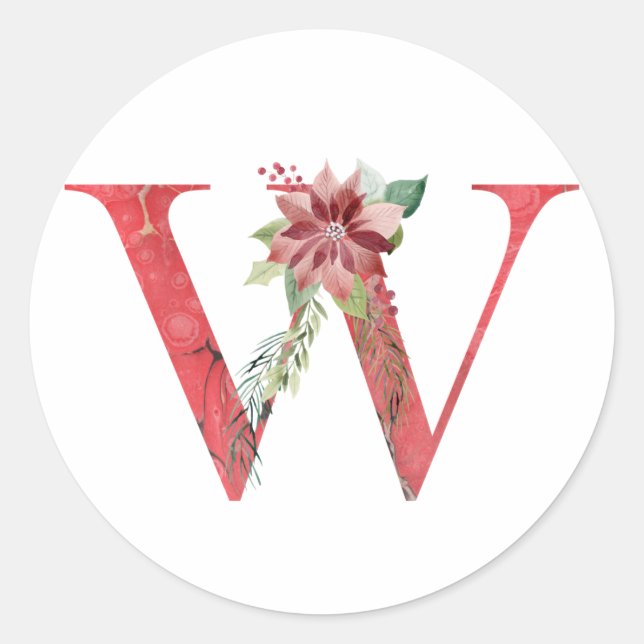 Watercolor christmas letter W Classic Round Sticker (Front)