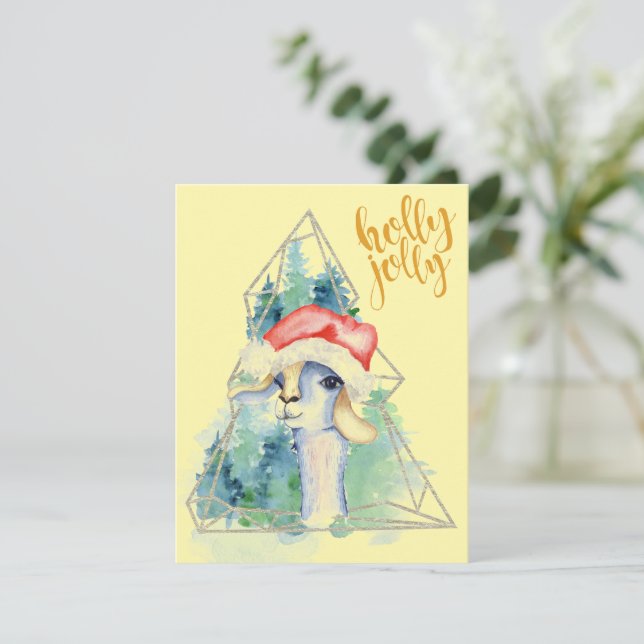 Watercolor Christmas Llama - Christmas Card (Standing Front)