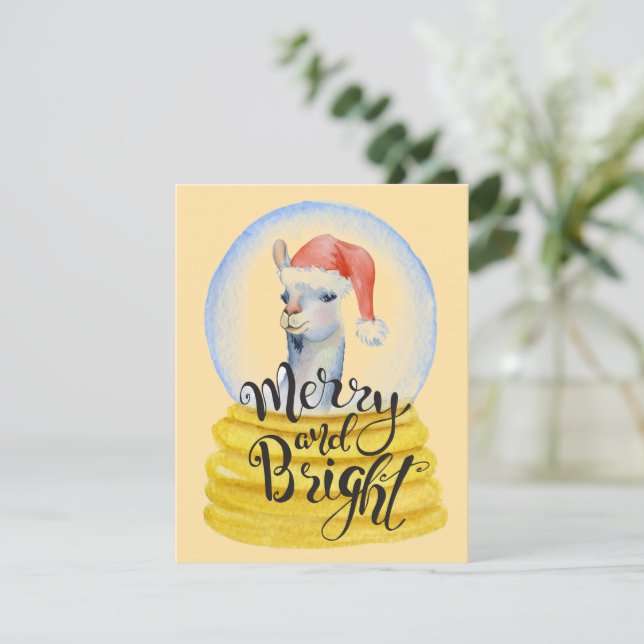 Watercolor Christmas Llama - Christmas Card (Standing Front)