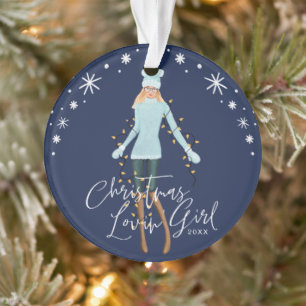 Watercolor Christmas Lovin' Girl Wrapped In Lights Ornament