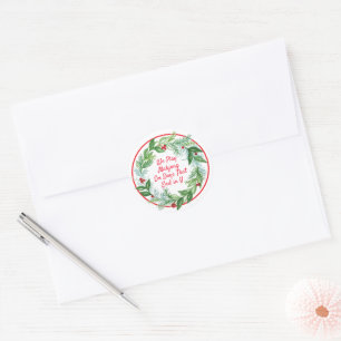 Watercolor Christmas MAHJONG Holiday Wreath Classic Round Sticker