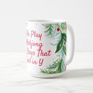 Watercolor Christmas MAHJONG Holiday Wreath  Coffee Mug