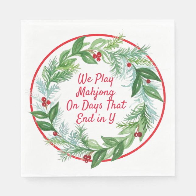 Watercolor Christmas MAHJONG Holiday Wreath  Napkin (Front)