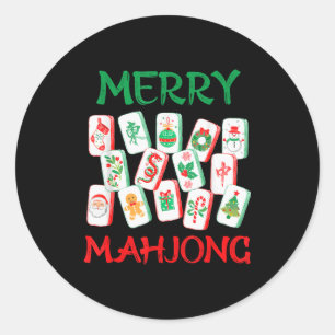Watercolor Christmas Mahjong Tiles Chinese Mah Jon Classic Round Sticker