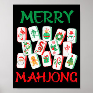 Watercolor Christmas Mahjong Tiles Chinese Mah Jon Poster
