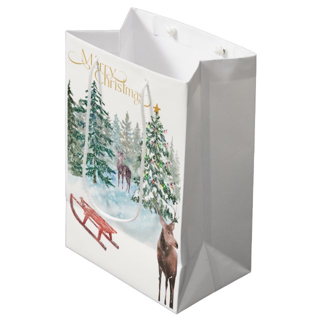 Watercolor Christmas Medium Gift Bag (Front Angled)