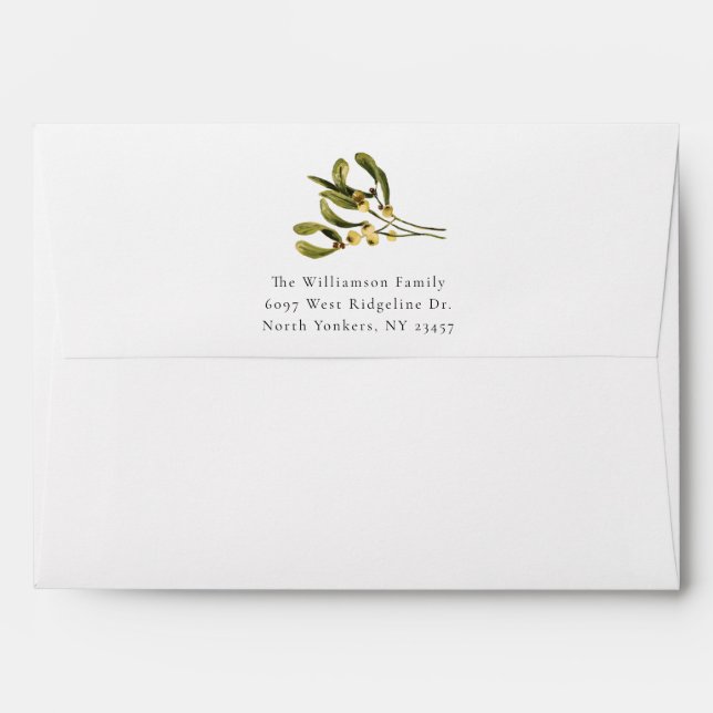 Watercolor Christmas Minimalist Greenery Custom Envelope (Back (Top Flap))