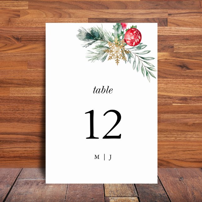 Watercolor Christmas Minimalist Monogram Festive Table Number (Creator Uploaded)
