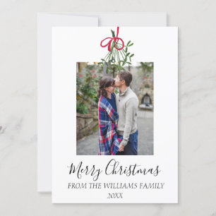 Watercolor Christmas Mistletoe Photo Botanical Holiday Card